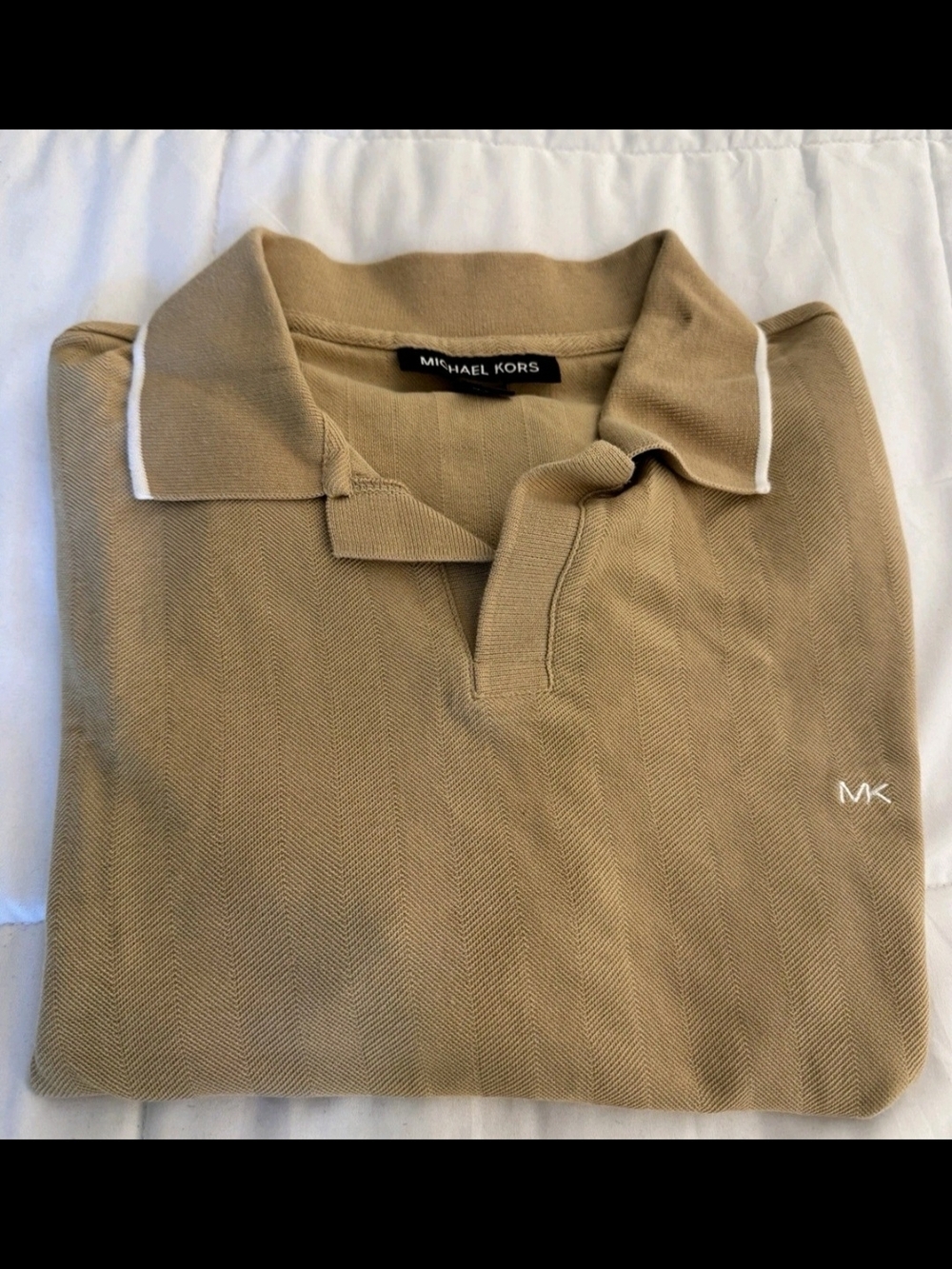 Michael Kors Men’s Khaki Polo with White Piping